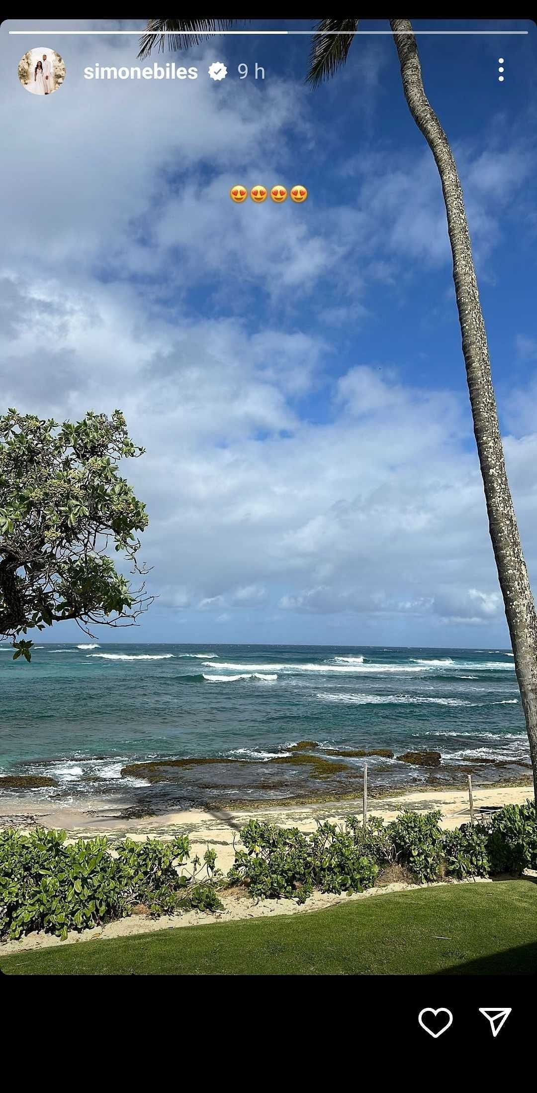 Simone Biles Instagram story - vacation in Hawaii.