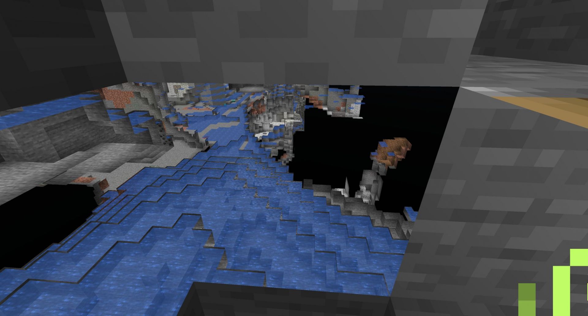 Grottes souterraines visibles avec le glitch.  (Image via Mojang)