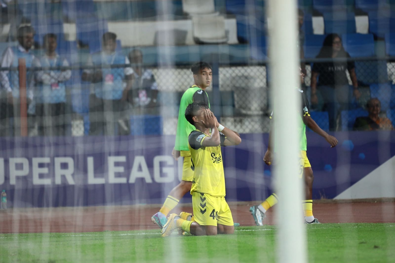 Chhunga sank to the ground in thanks after scoring his first ISL goal against Bengaluru FC on Saturday, [Hyd FC]