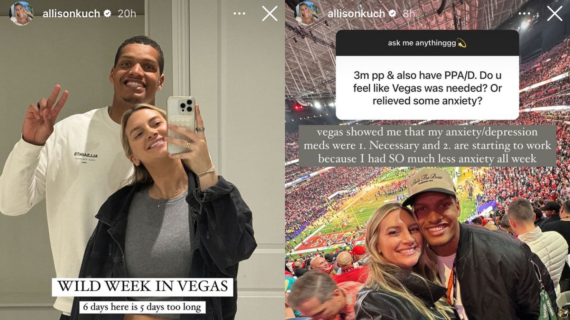 Allison Kuch opened up about her time in Las Vegas during the Super Bowl and how it affected her mental health.