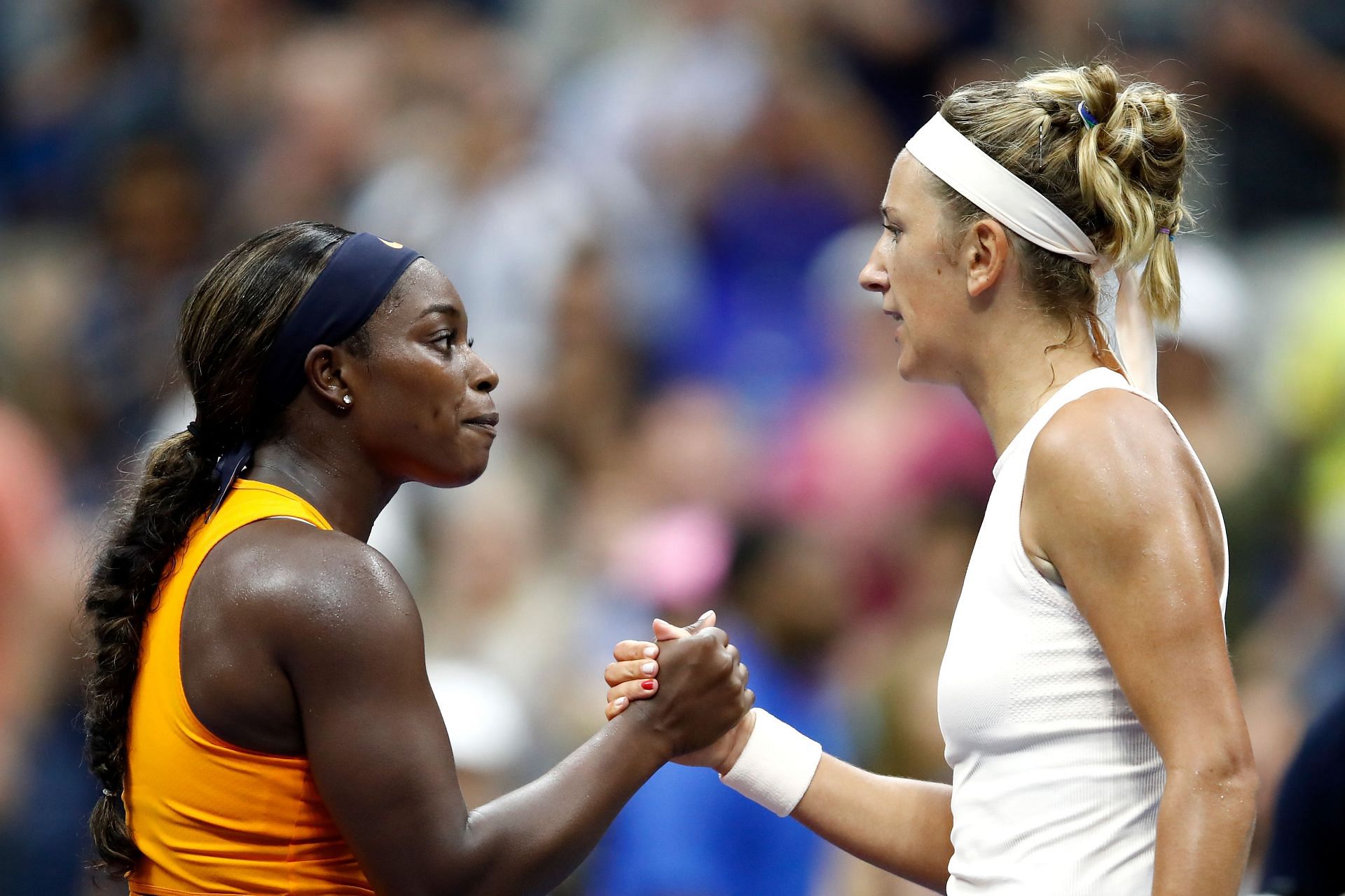 Sloane Stephens and Victoria Azarenka pictured at the 2018 US Open
