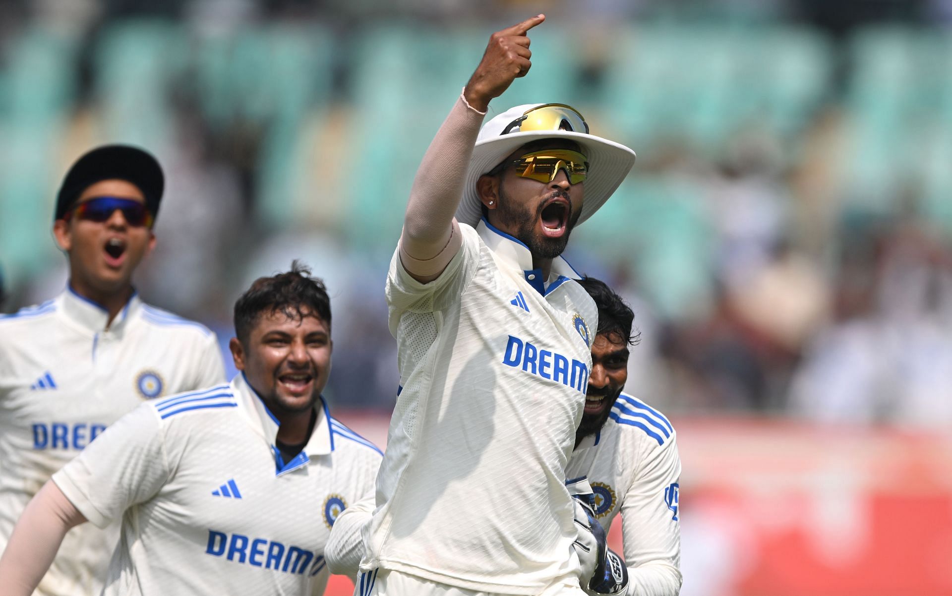 Shreyas Iyer celebrates: India v England - 2nd Test Match: Day Four