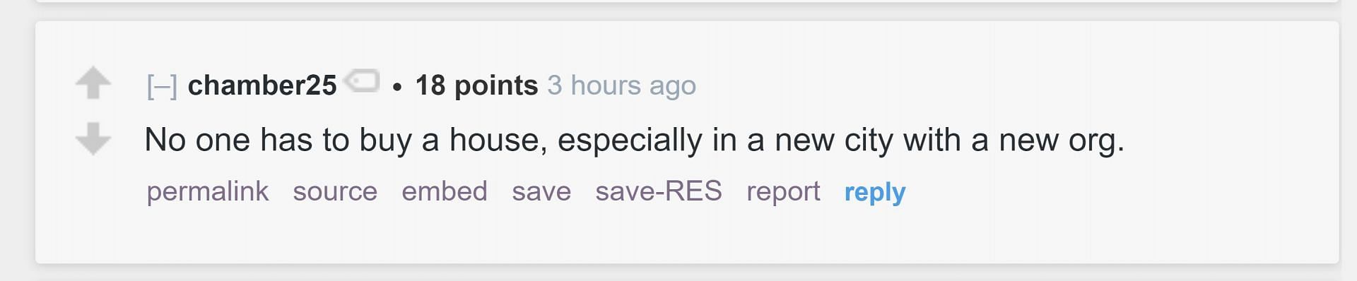 Redditor u/chamber25 commented, &quot;No one has to buy a house&quot; when relocating to a new city (Image via r/LivestreamFail subreddit)