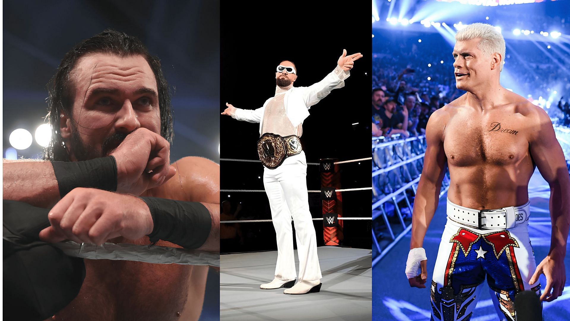 Drew McIntyre(left), Seth Rollins(middle) and Cody Rhodes(right)