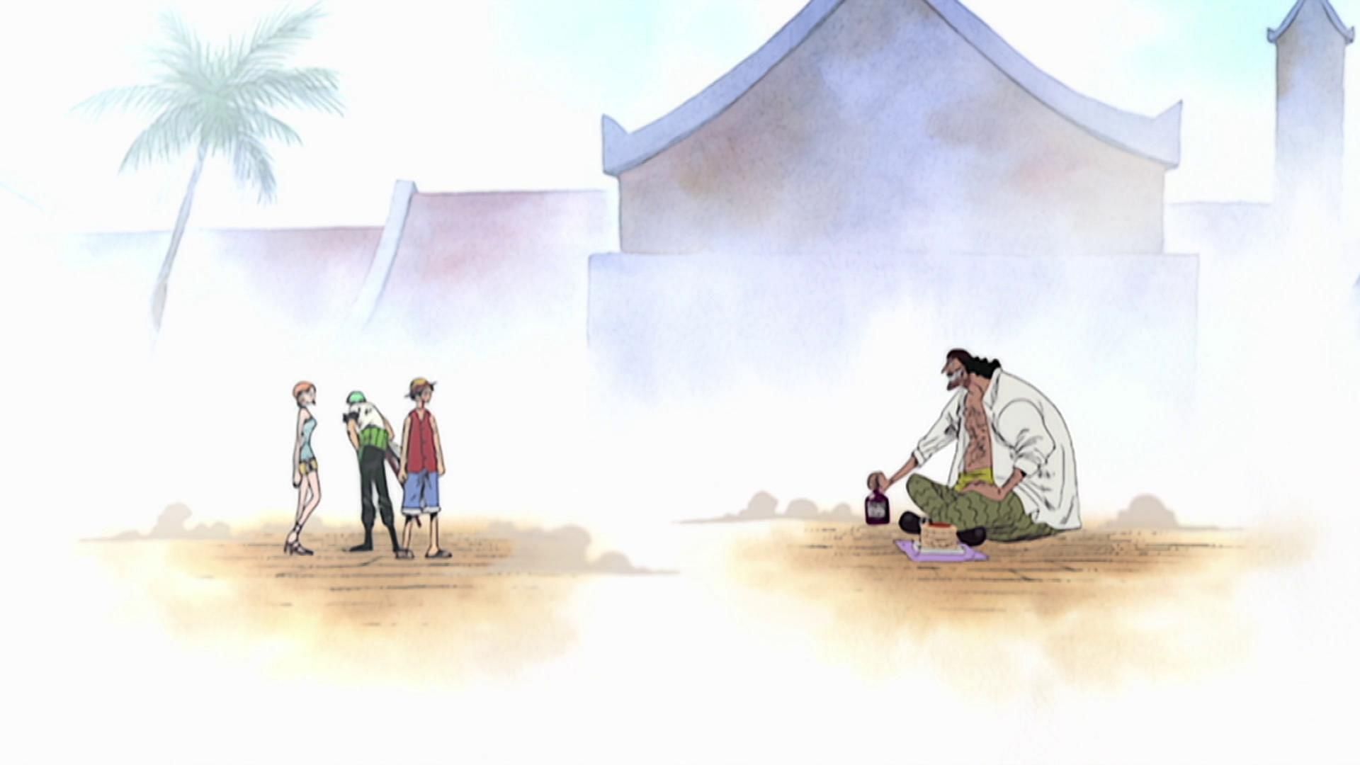 Luffy, Zoro, and Nami hearing Teach&#039;s words in One Piece episode 147 (Image via Toei Animation)