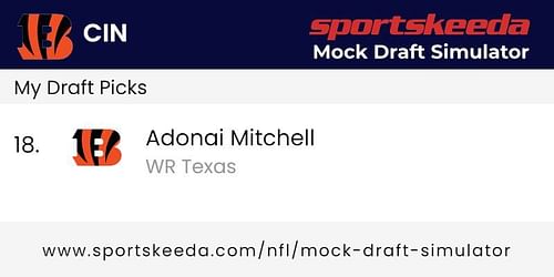 Joe Burrow’s Bengals get Texas’ Adonai Mitchell in round one of the 2024 NFL Draft.