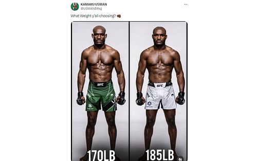 Usman's tweet regarding which weight he should compete at [Image courtesy: @USMAN84kg - X]