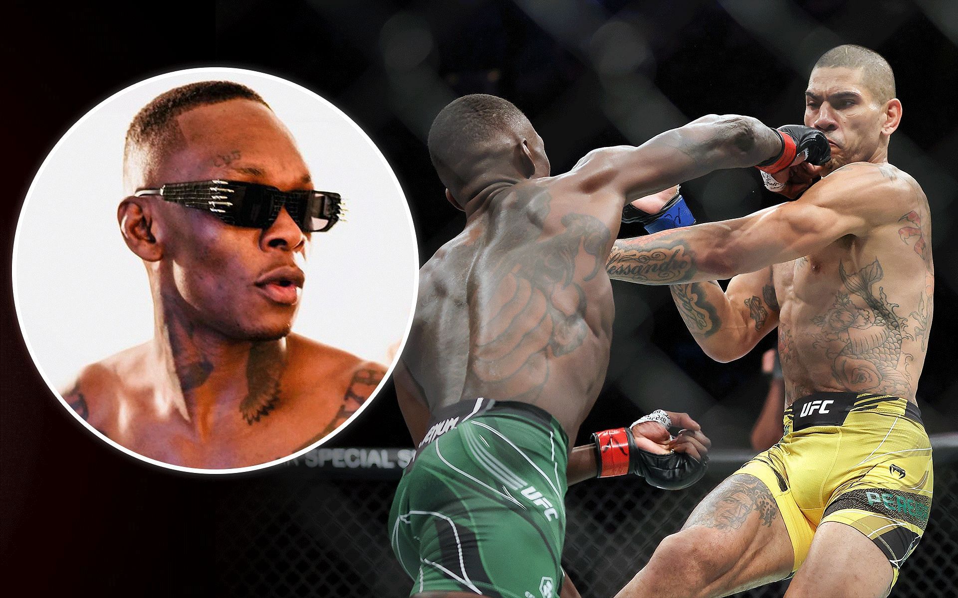 Israel Adesanya (far left and second from left) holds wins over many top-tier fighters, which includes the likes of Alex Pereira (right) [Images courtesy: @stylebender on Instagram; Getty Images]