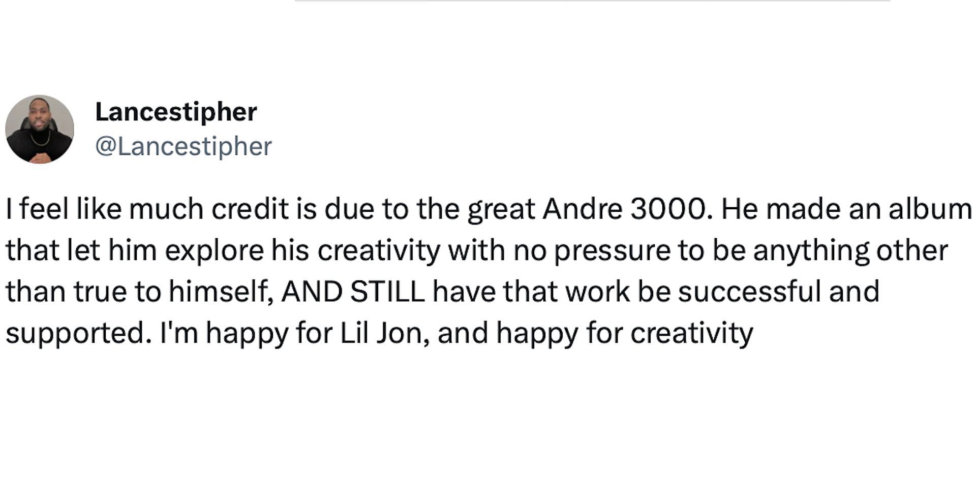 A fan reposting a story from hip-hop news publication XXL magazine, responding to Jon&#039;s reported mediation album (Image via X/@Lancestipher)