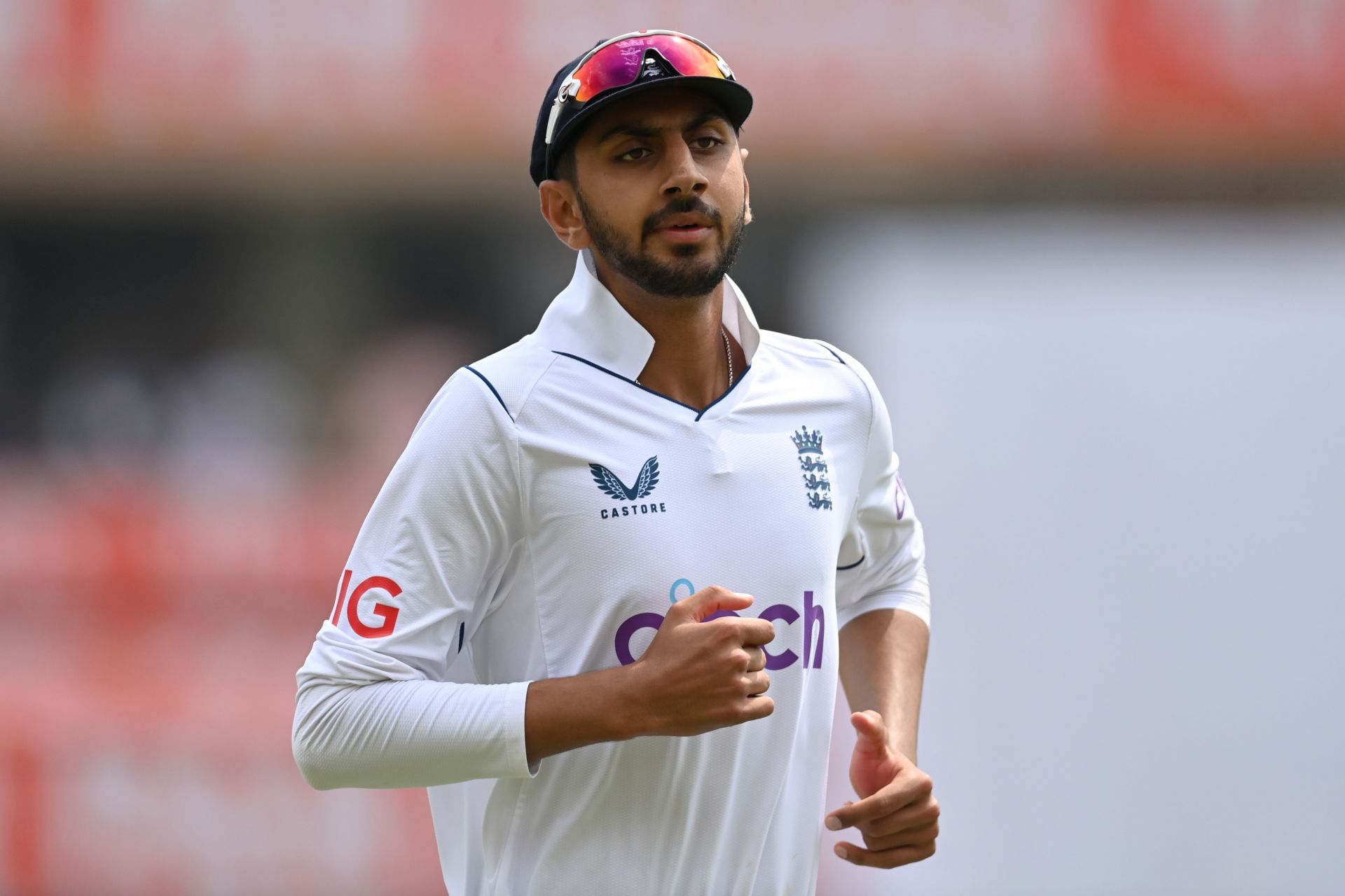 Shoaib Bashir walks back to his mark: India v England - 4th Test Match: Day Two