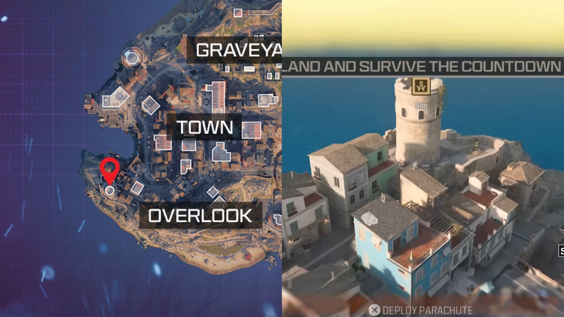 White tower&#039;s location (Image via Activision || YouTube/MrDalekJD)