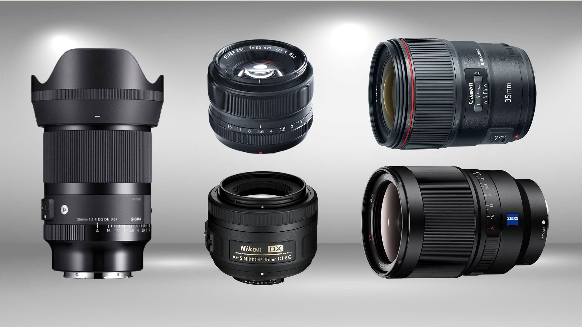 5 best 35mm lenses in 2024 (Image via Fujifilm, Sony, Sigma, Canon, Nikon)