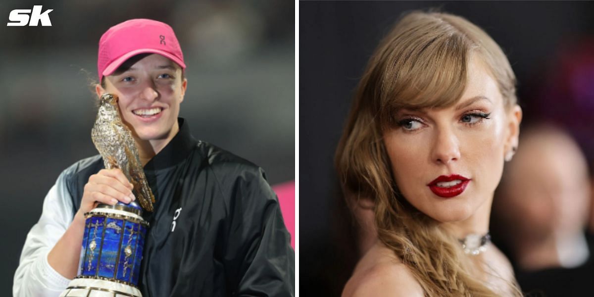 Iga Swiatek (L) and Taylor Swift (R)