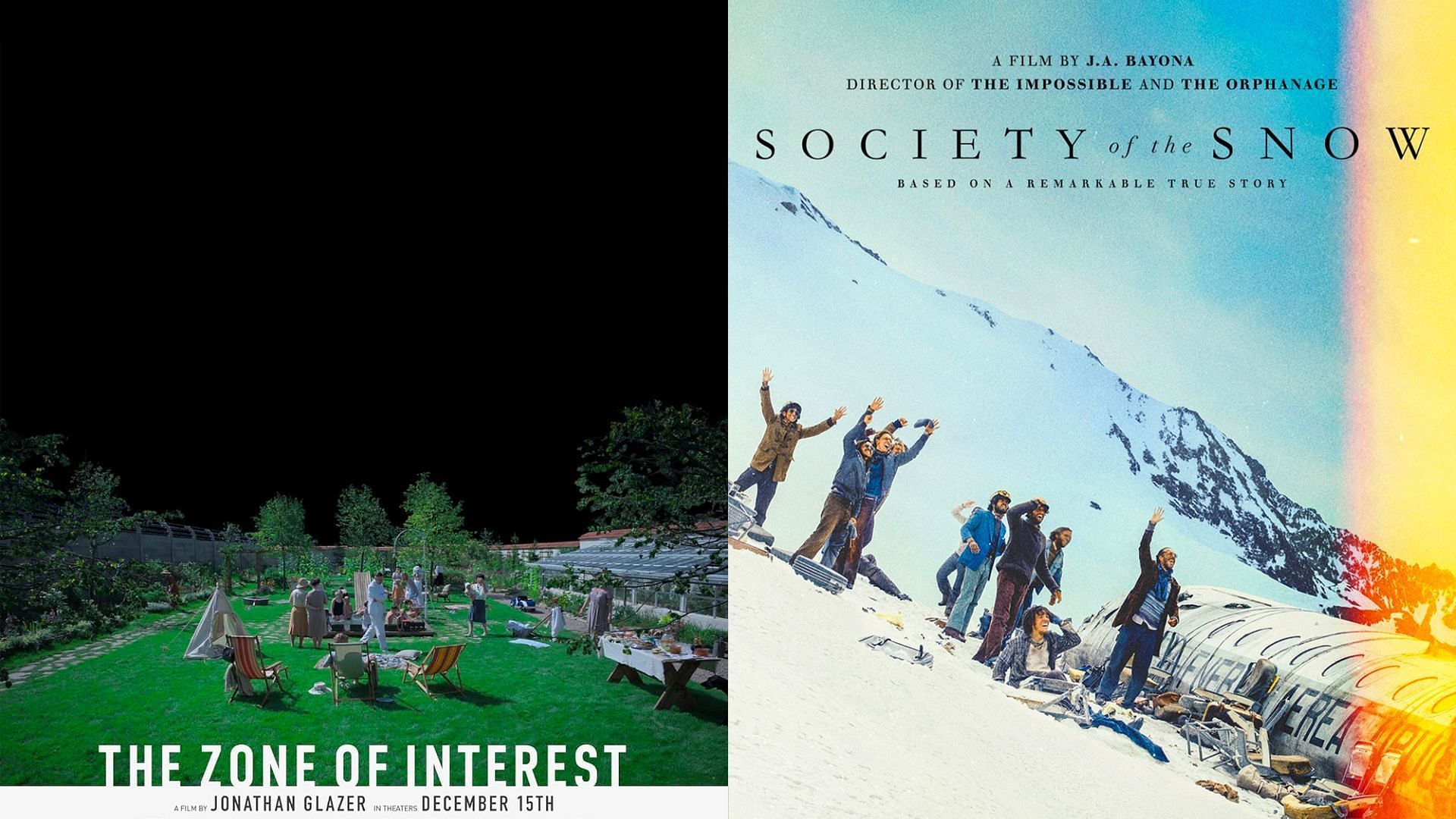 The Zone of Interest (L) takes home the BAFTA 2024 for Best British Film, not Society of the Snow (R) (Images via A24 and Netflix)