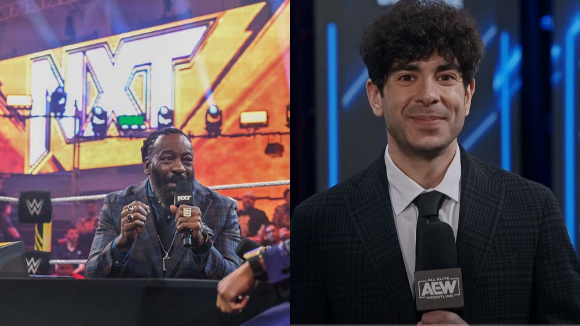 Booker T is a 2x WWE Hall of Famer and Tony Khan is the president of AEW [Photo courtesy of WWE Official Website, and AEW