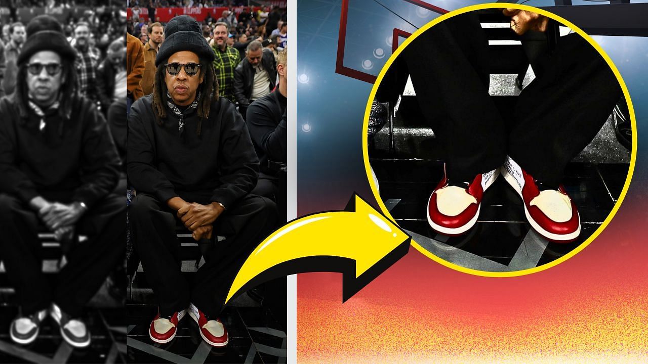 Jay-Z attended a game at Crypto.com Arena wearing retro Air Jordan 1s.