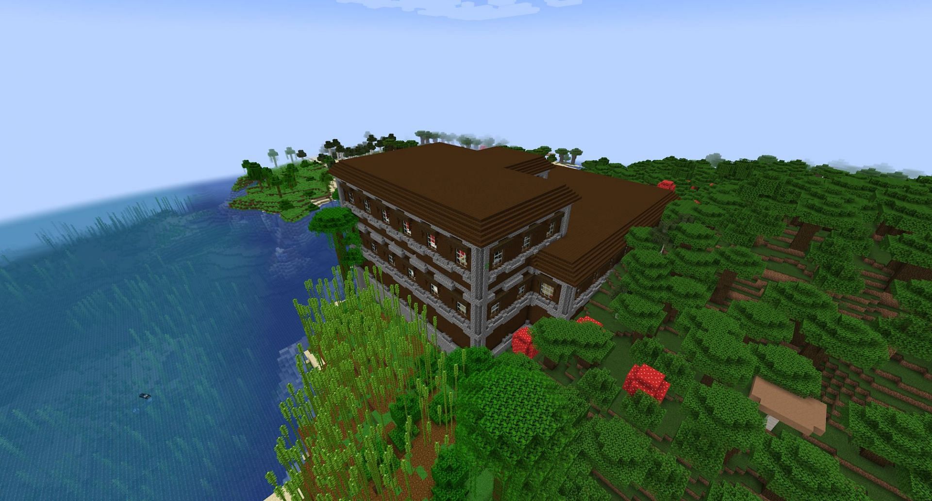 The seed&#039;s coastal woodland mansion. (Image via Mojang)