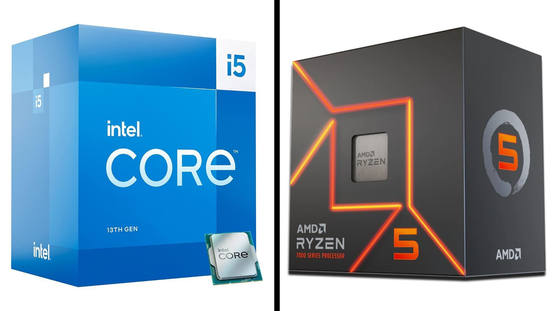 The Intel Core i5-13400 and Ryzen 5 7600 are some of the best mid-range CPUs in the market (Image via Amazon and AMD)