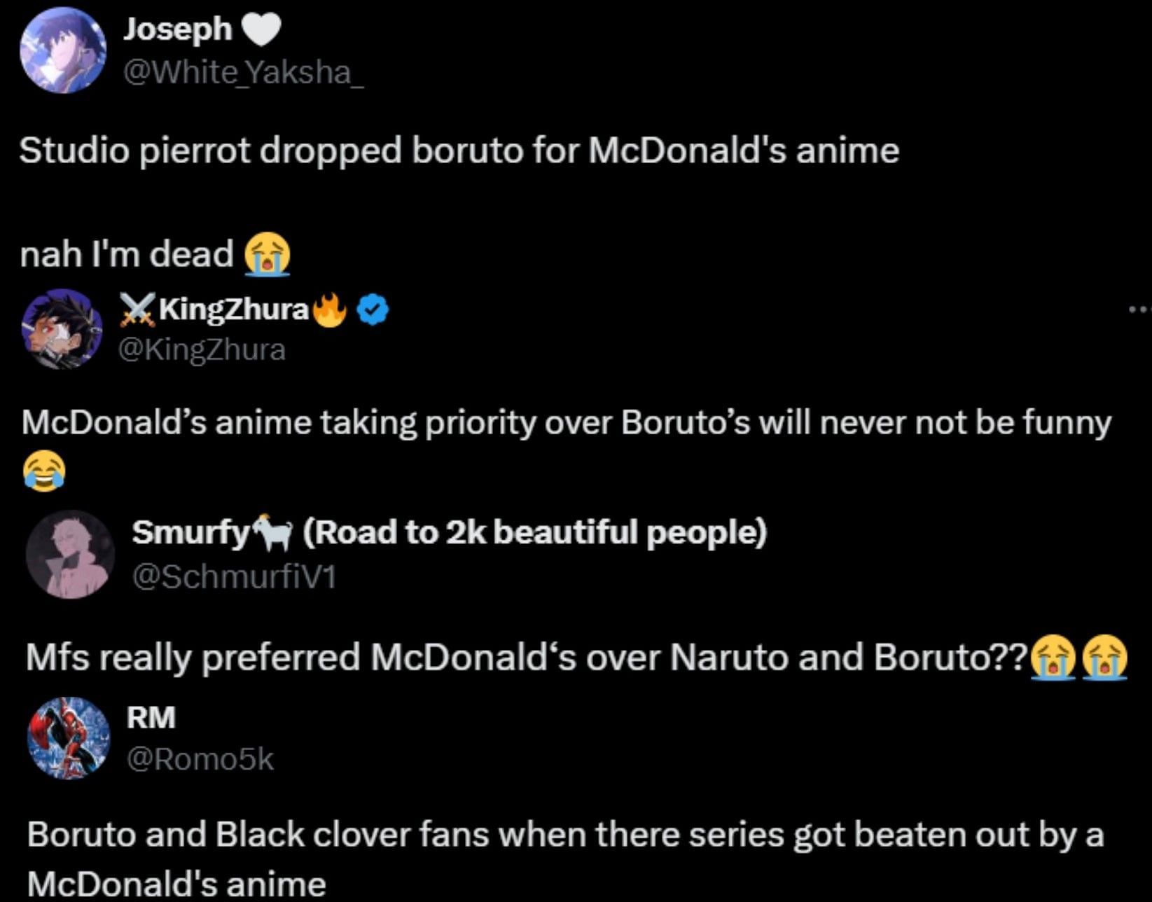 Fans react to the Studio Pierrot x McDonald&#039;s collaboration (Screengrab via X)