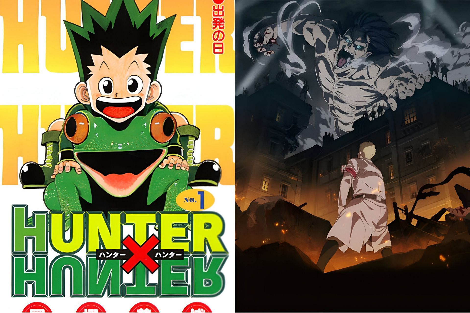 Hunter x Hunter (left) and Attack on Titan (right) (Image via VIZ Media and MAPPA)