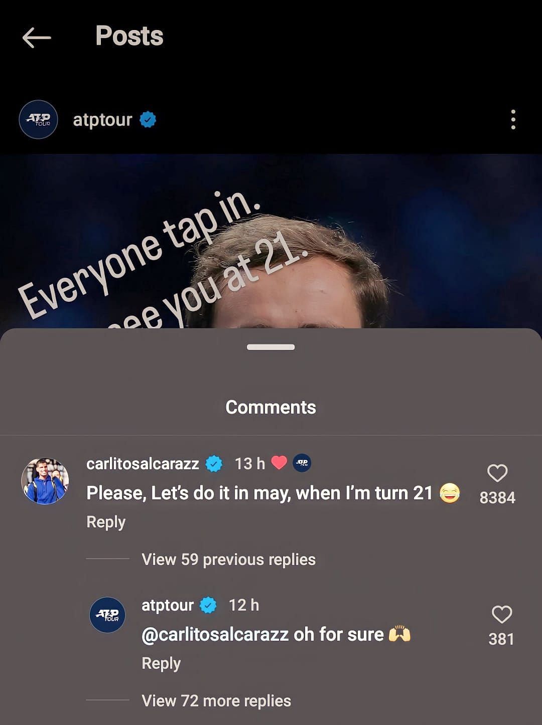 Carlos Alcaraz&#039;s comment on ATP Tour&#039;s post