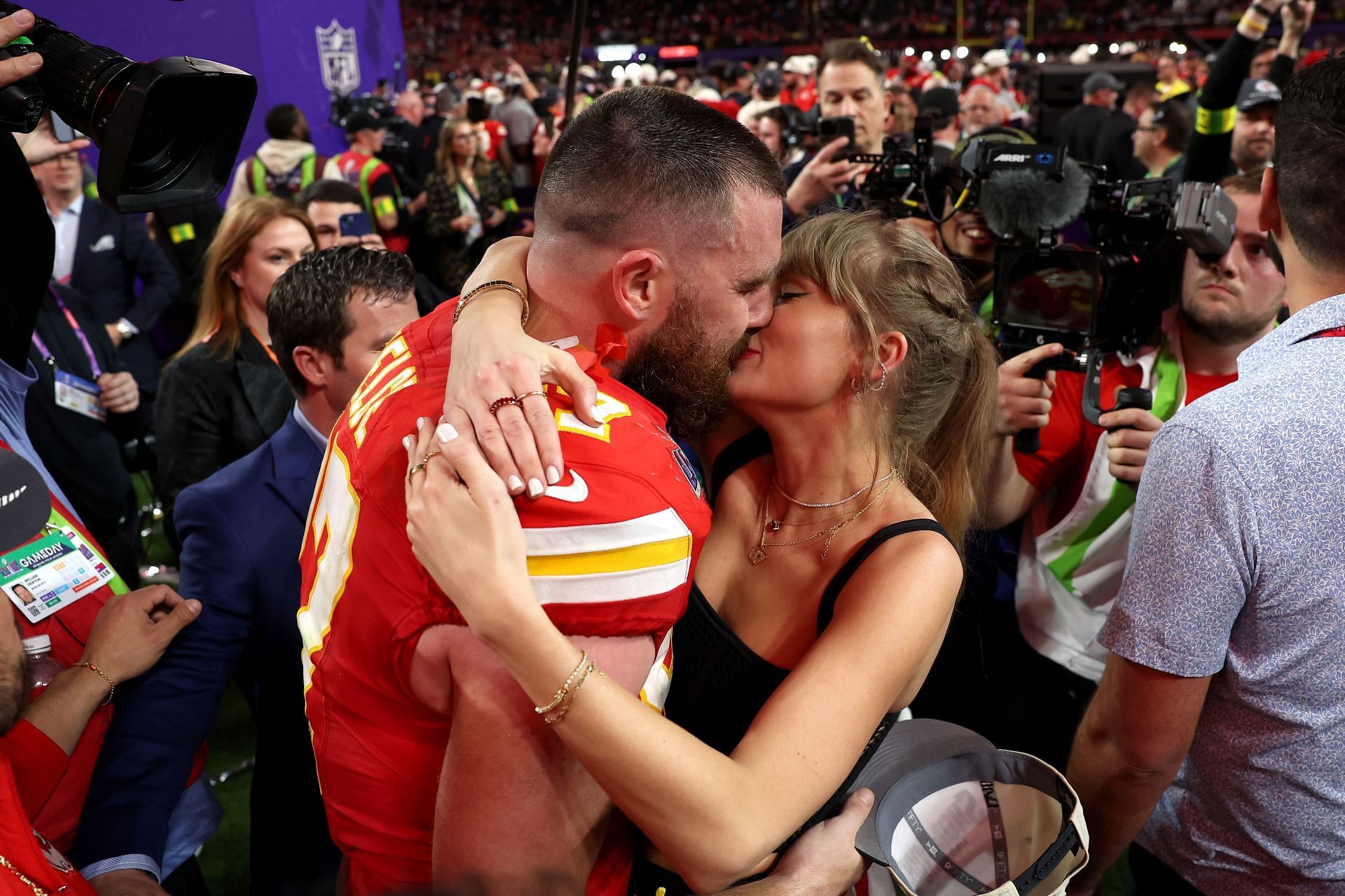 Travis Kelce and Taylor Swift: Super Bowl LVIII - San Francisco 49ers v Kansas City Chiefs