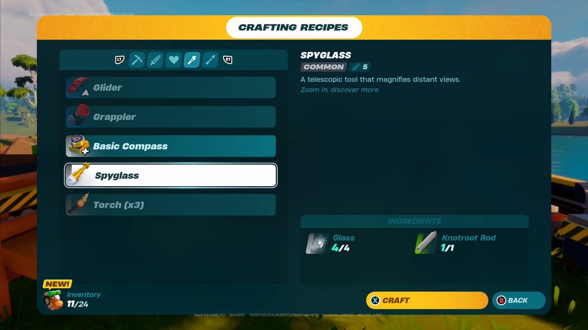 Spyglass recipe (Image via Epic Games)