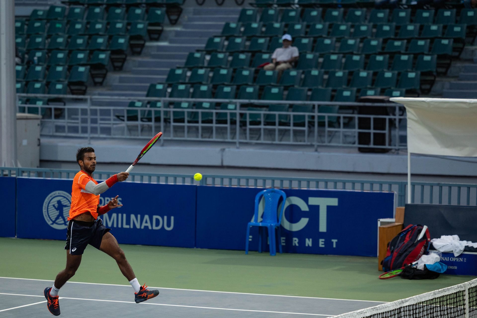 Sumit Nagal in action at Chennai Open 2024
