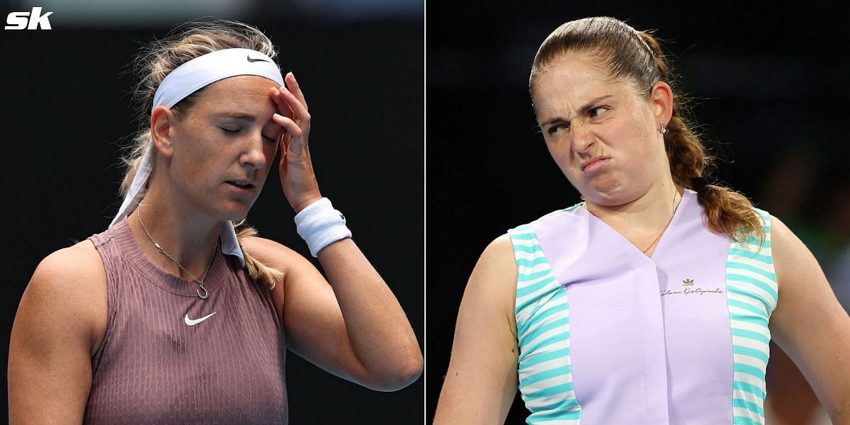 Victoria Azarenka (L) and Jelena Ostapenko (R)