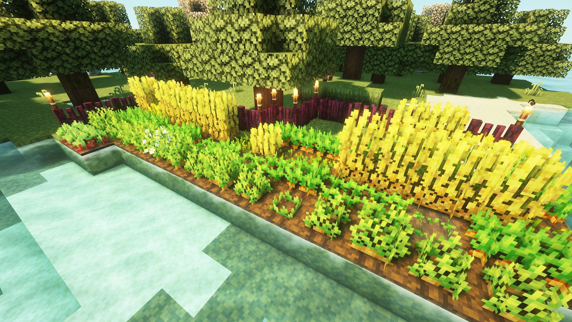 A coastal farm with the Coquet resource pack. (Image via Mojang)