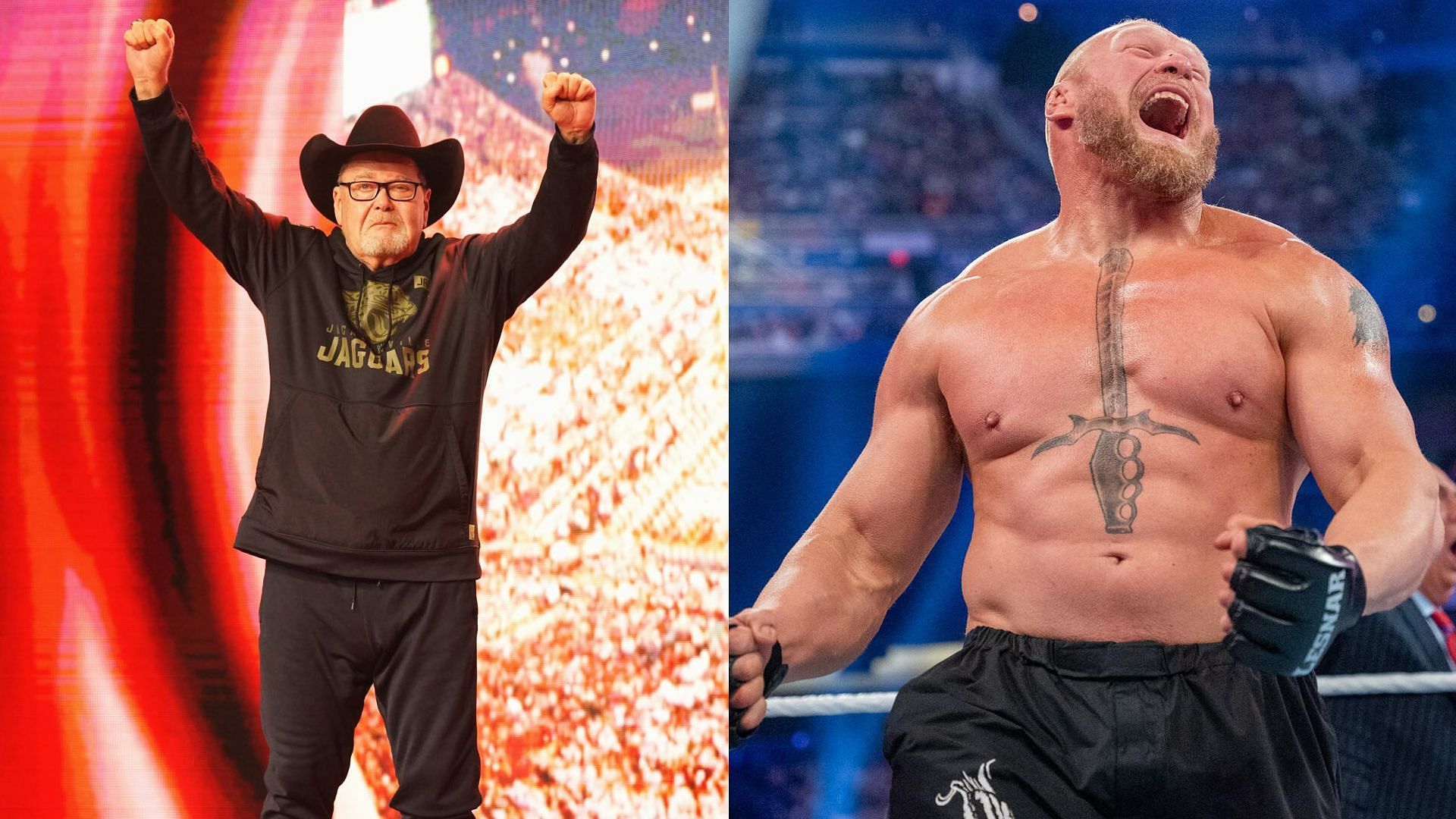 Jim Ross (left) and Brock Lesnar (right)