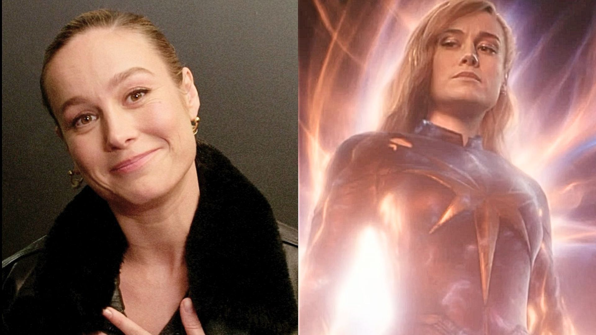 Brie Larson (L) plays Captain Marvel (R) but falls short in power (Images via Instagram/@marvelstudios)
