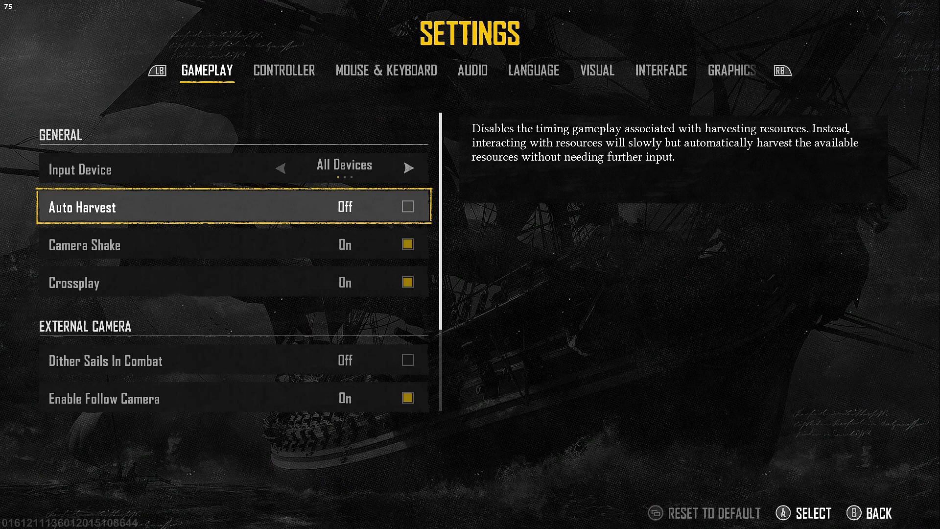 Auto Harvest option in Skull and Bones (Image via Ubisoft || YouTube/Games &amp; Apps Tutorials)