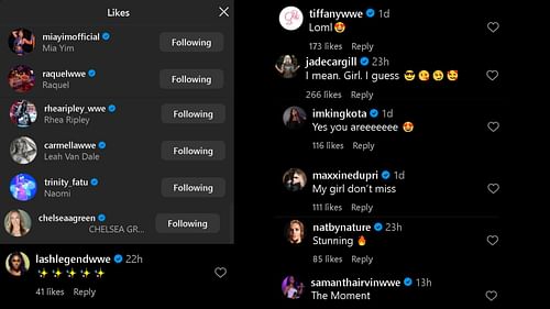 Screengrab of reactions to Nia Jax's Instagram post.