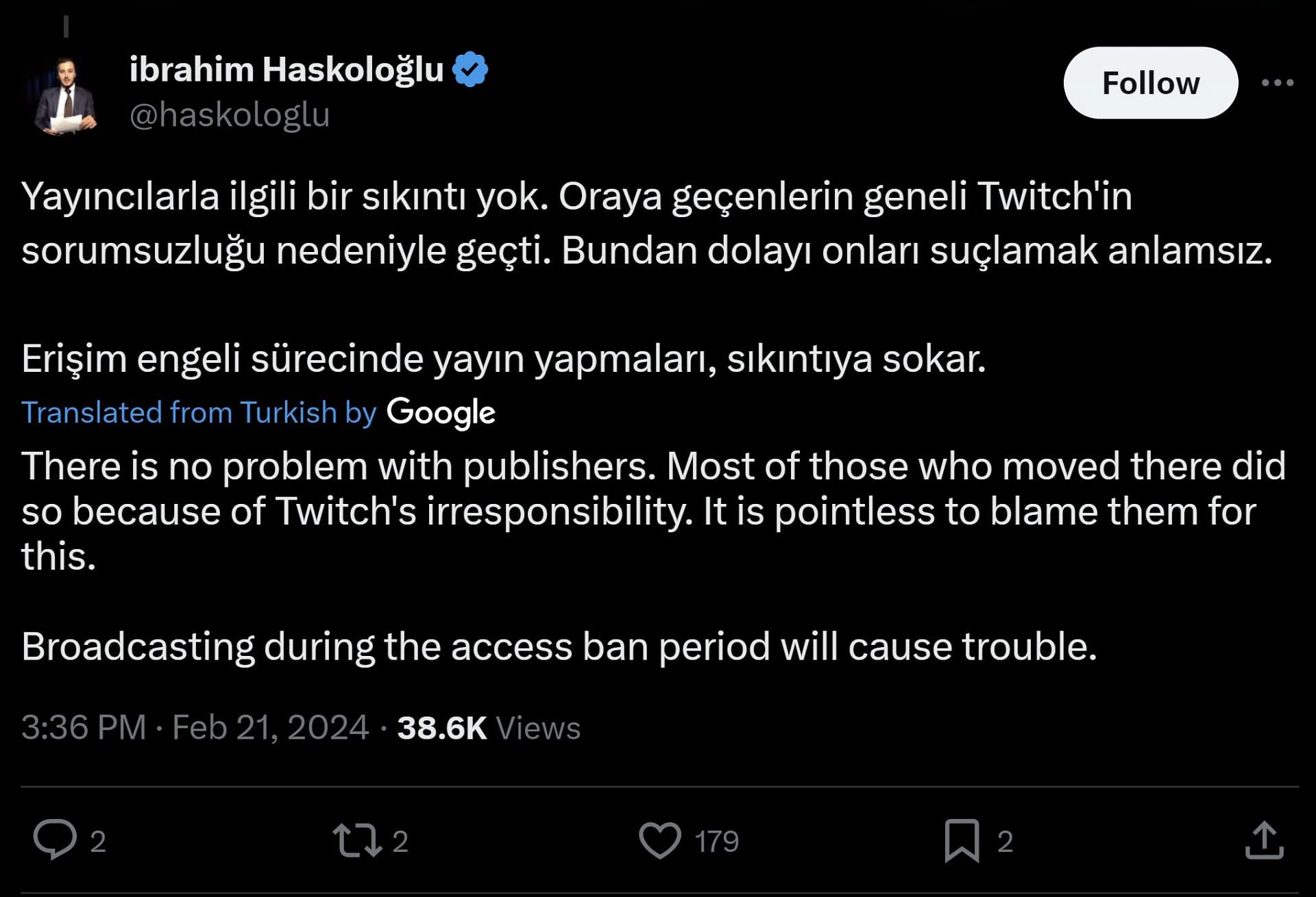 Ibrahim Haskoloğlu&#039;s response to X user @ridvanyagli (Image via X)