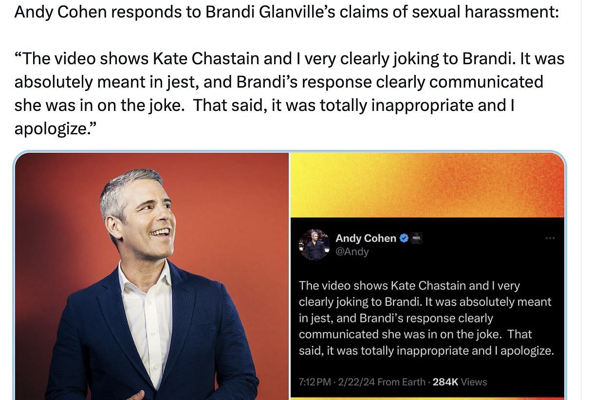 Cohen was called out by social media users for the sexual harassment claims made by Brandi Granville. (Image via @PopCrave/ X)