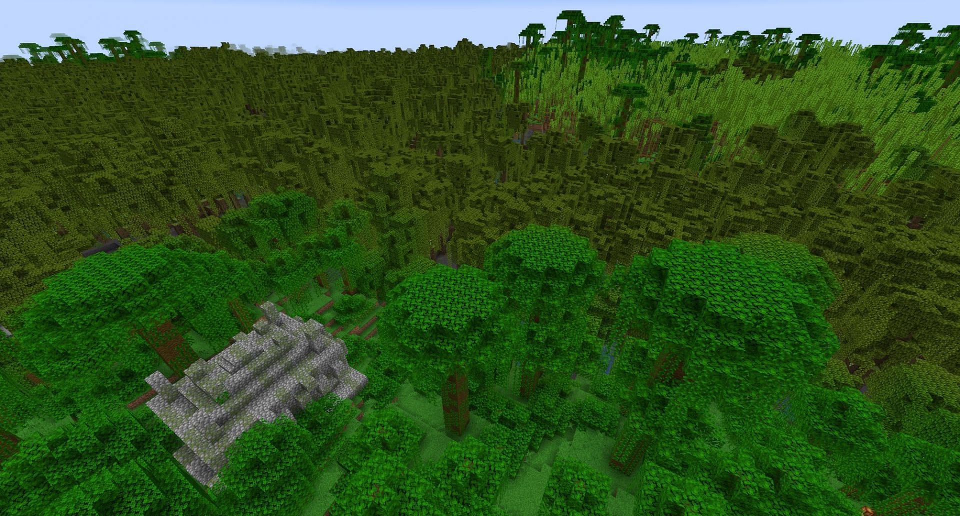 Un temple dans la jungle à côté d'une mangrove (Image via Mojang Studios)