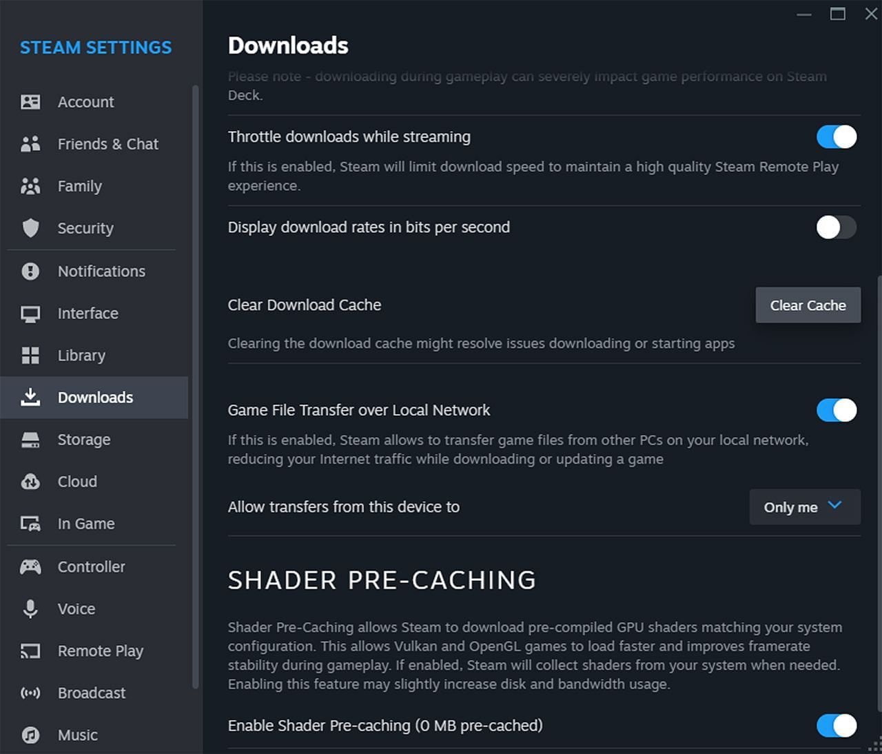 Clearing the Download Cache in Steam (Image via Valve)