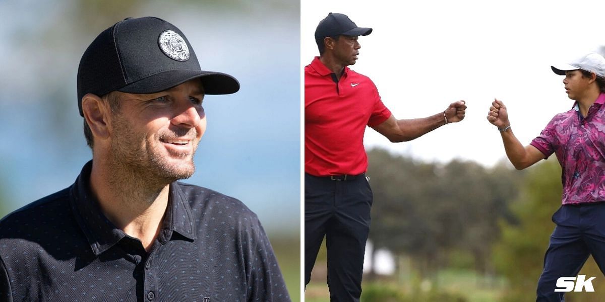 Mardy Fish(L) and Tiger Wood &amp; Charlie Woods (R)
