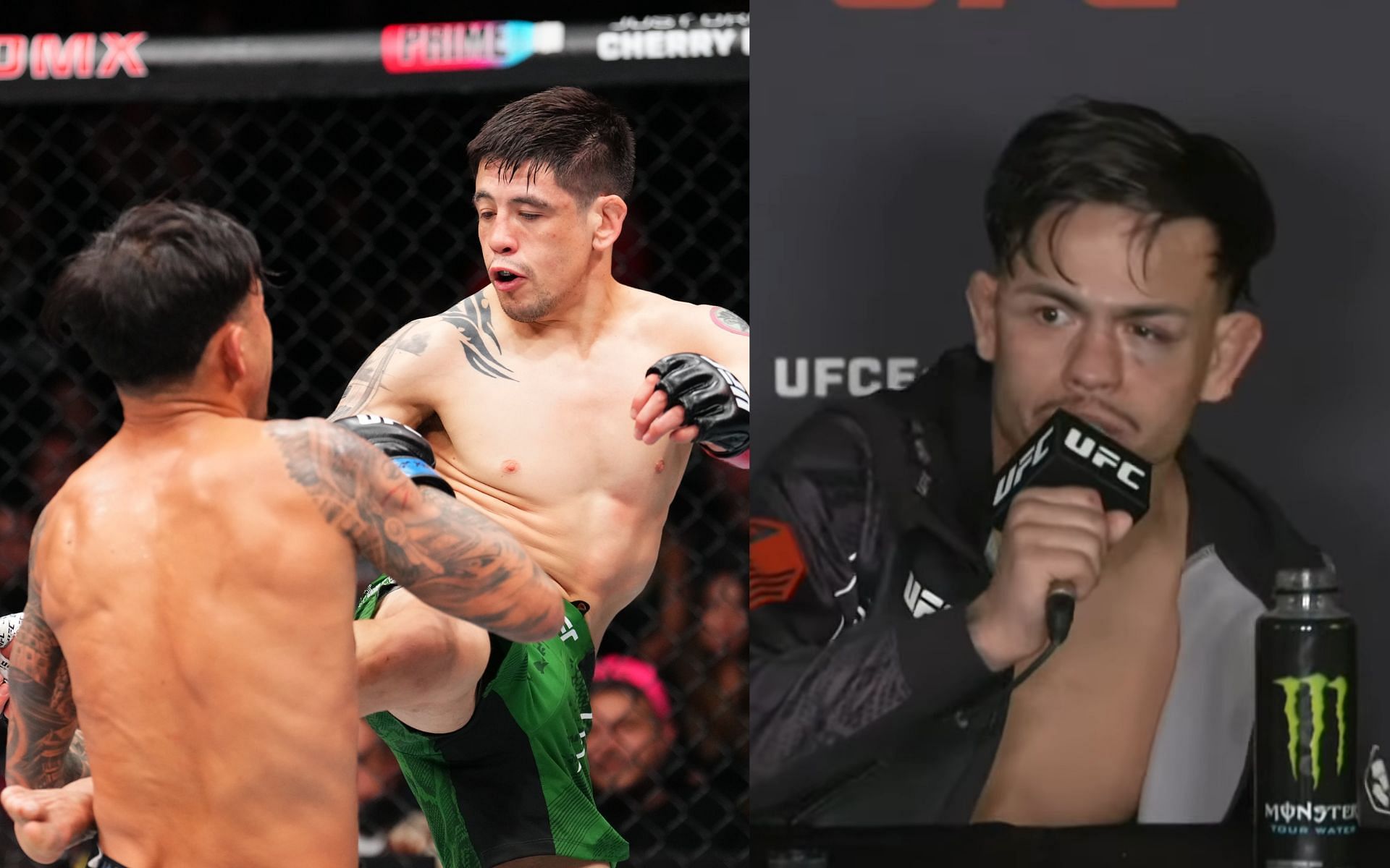 Brandon Royval (right) reflects on knee injury suffered against Brandon Moreno (left) in Round 1 of UFC Mexico City clash [Images Courtesy: @UFC on X and YouTube]