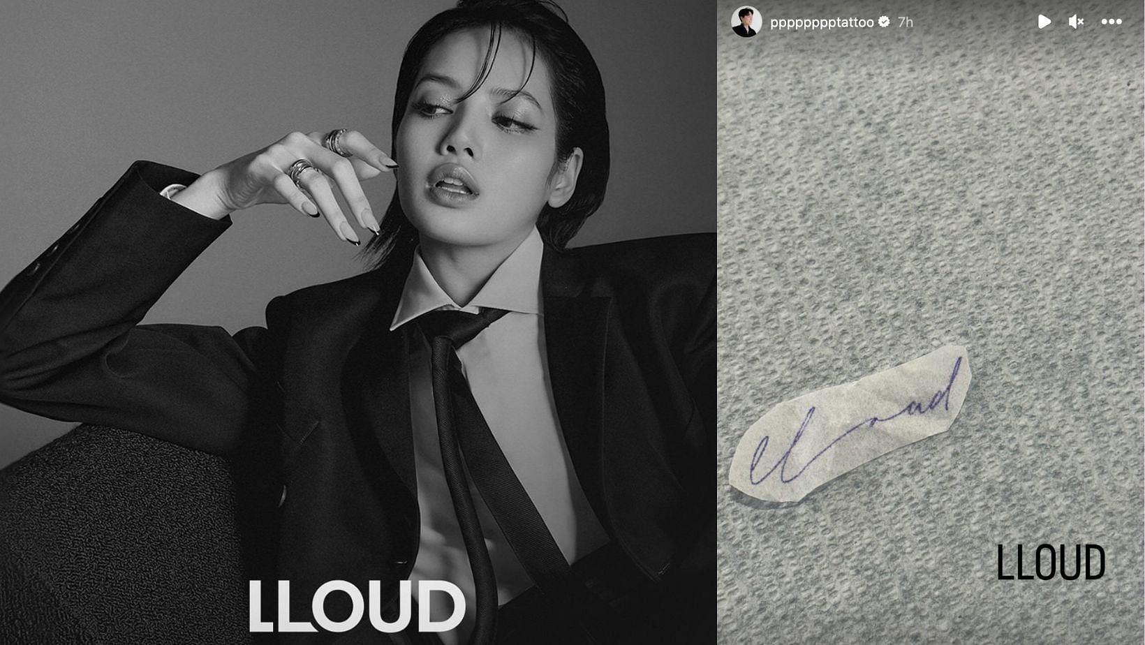 BLACKPINK member&rsquo;s tattoo artist sharing &lsquo;LLOUD&rsquo; stencil on Instagram fuel speculations. (Images via Instagram/@wearelloud &amp; @pppppppptattoo)