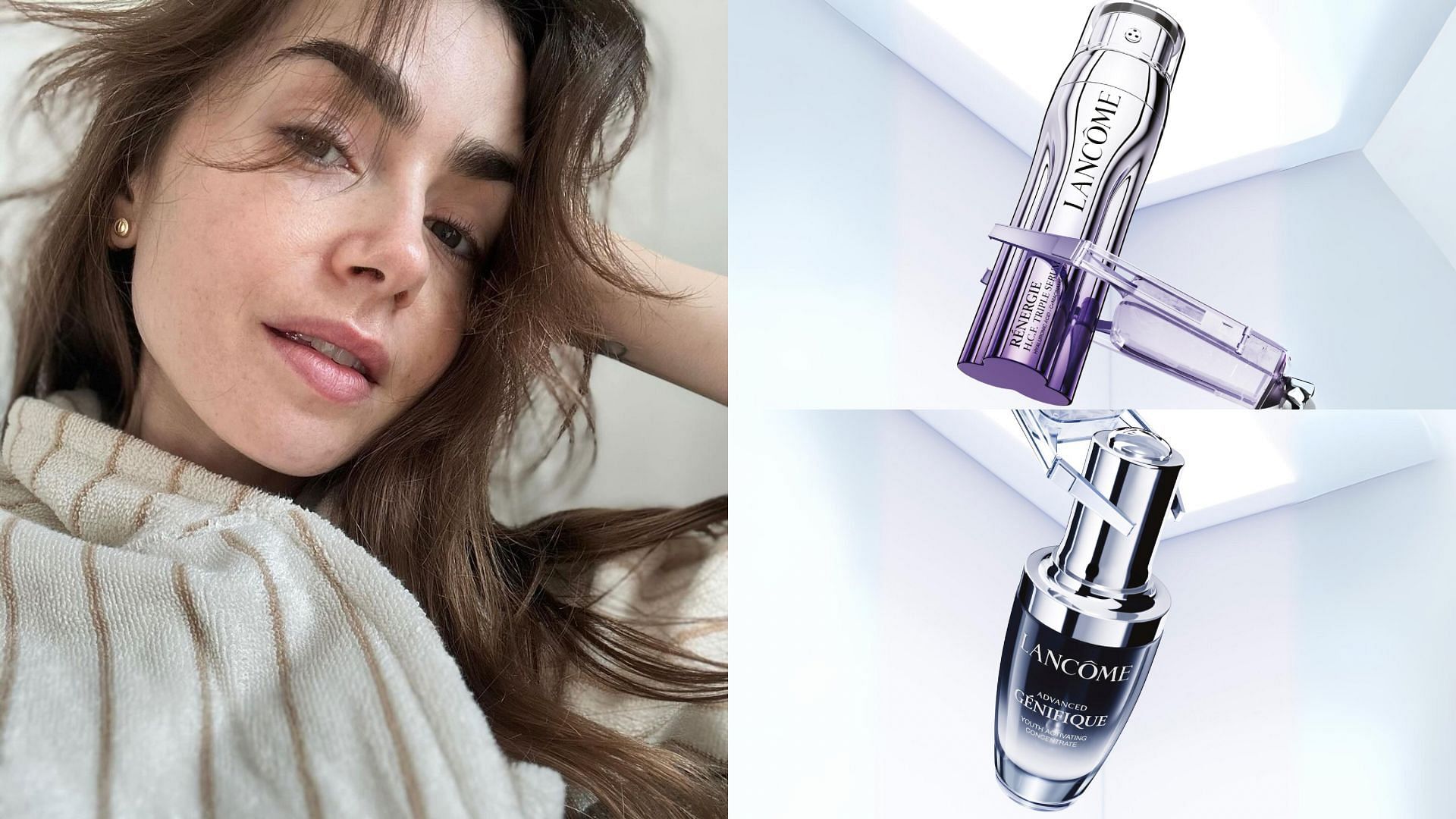 Emily in Paris star Lily Collins share her skincare and beauty secrets (Image via @lilyjcollins, @lancomeofficial/ Instagram)