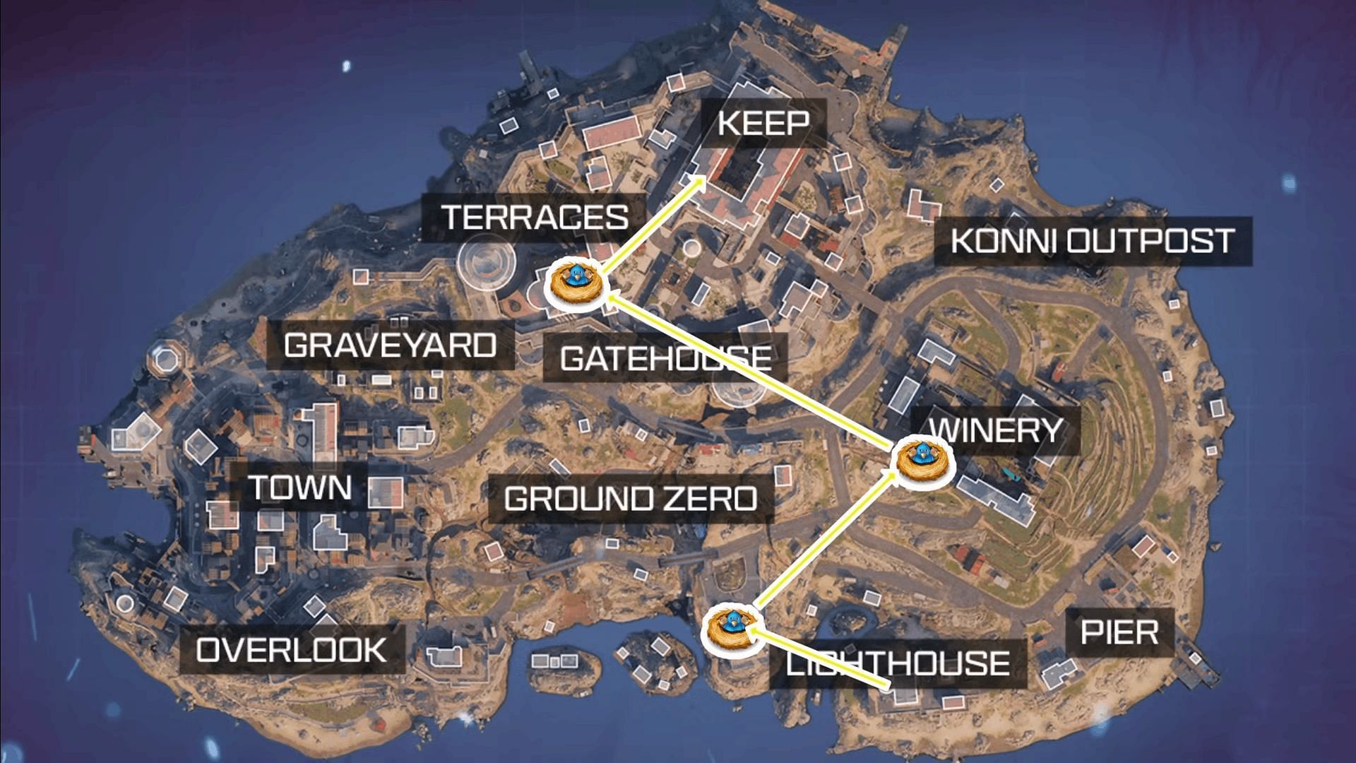 Nest locations and light bounces in Warzone Dragon Stirs easter egg (Image via YouTube/Geeky Pastimes)