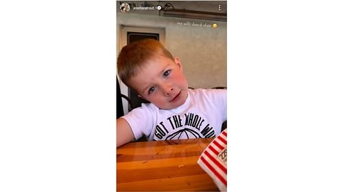 Jessica Trout having lunch with her son, Beckham
