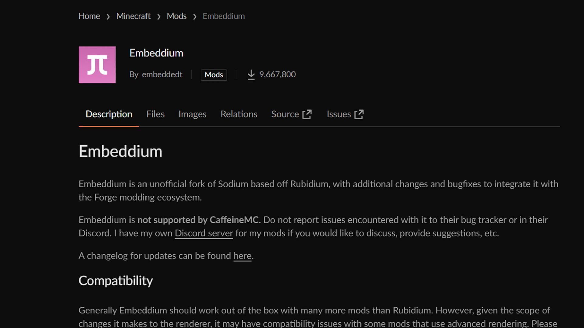 Embeddium provides Sodium bonuses with additional fixes (Image via Embeddedt/CurseForge)