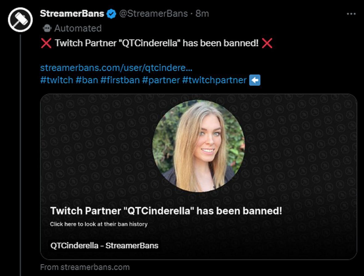 Twitch bans streamer after recent controversy (Image via X/Streamer Bans)