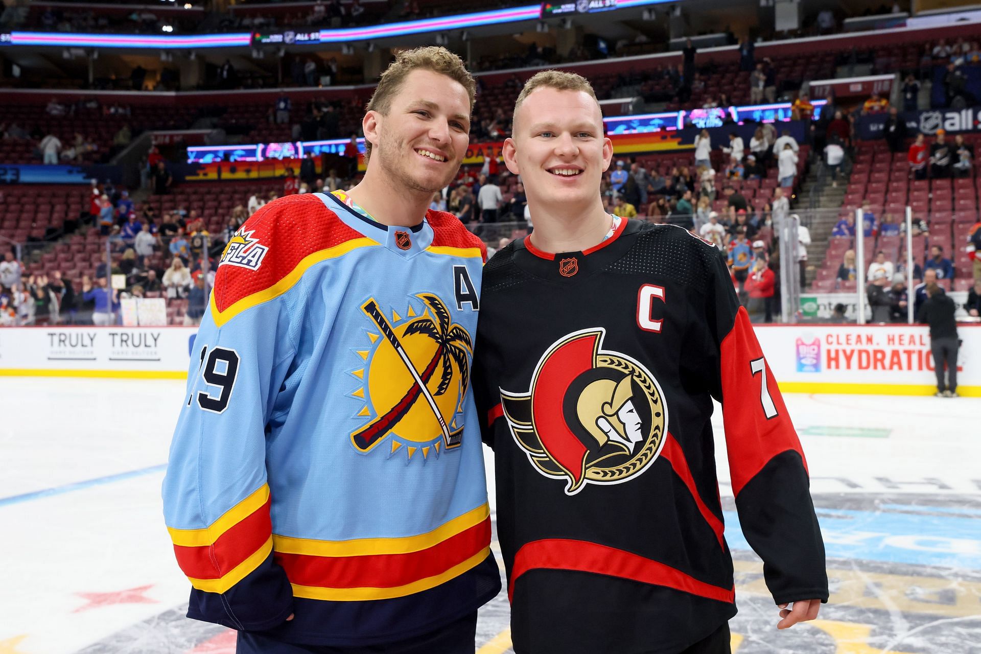 Matthew and Brady Tkachuk at the 2023 NHL All-Star Skills Competition