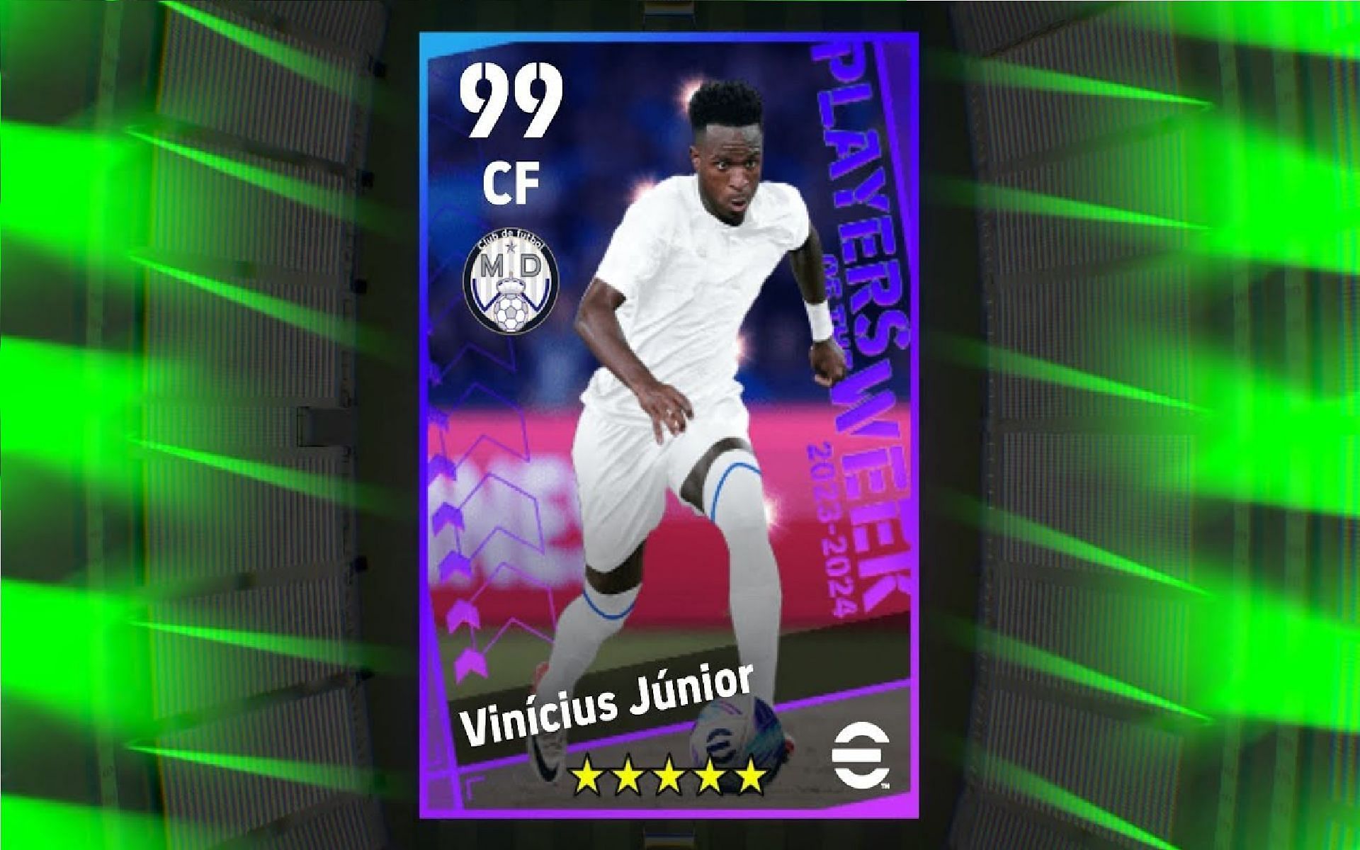 Vinicius base card can become as good as his Player of the Week Card (Image via Konami)