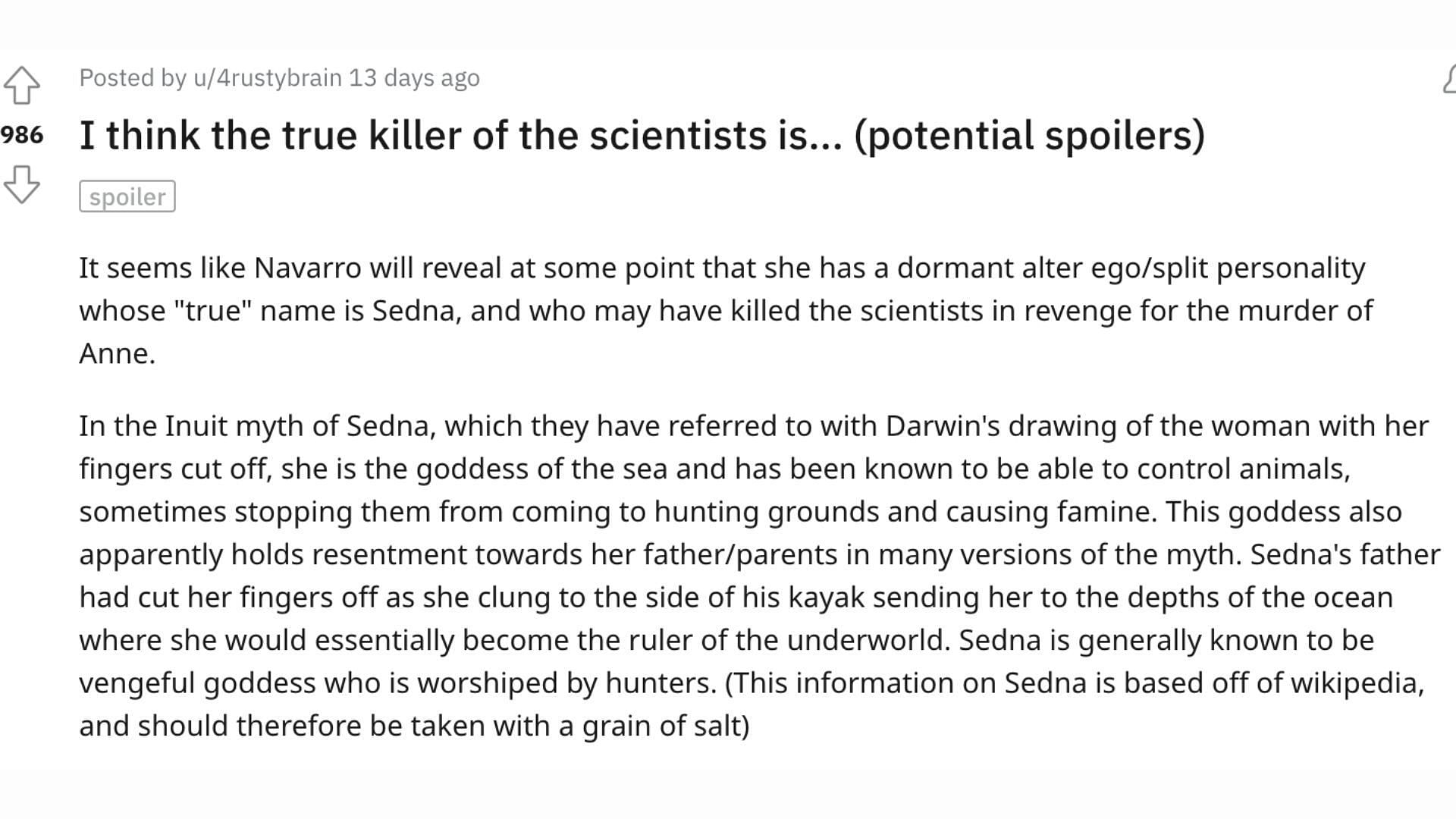 A part of the Reddit theory that suggests who is the killer (Image via Reddit/@4rustybrain)