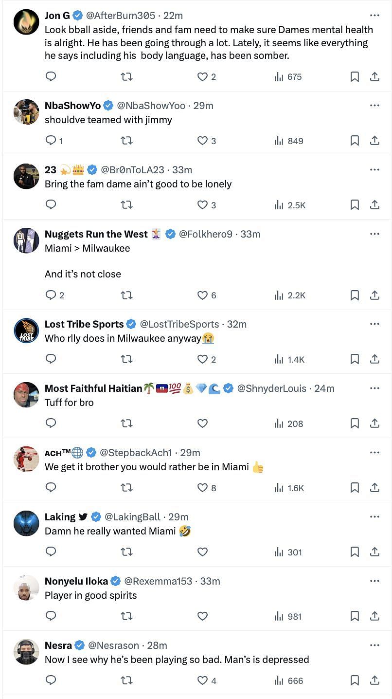 NBA fans shared their two cents on Damian Lillard feeling lonely in Milwaukee